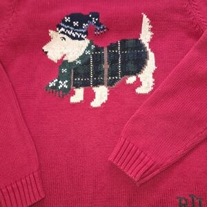 Ralph Lauren Scotty Dog with Plaid Sweater Vibrant Red Knit Sweater